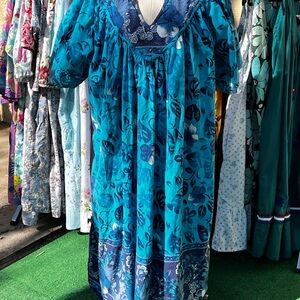 Vibrant Blue Floral muumuu maxi Lounge Dress